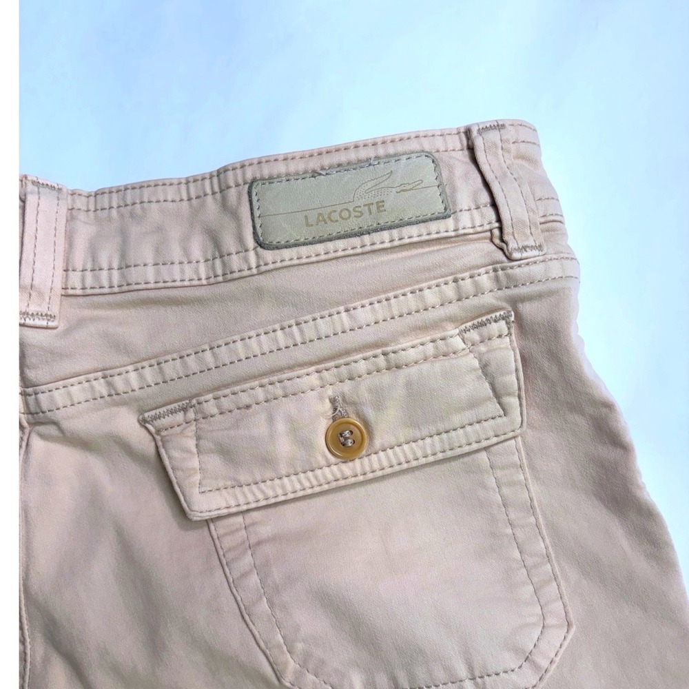 Lacoste Womens Bermuda Shorts Peach Beige Chino Mid Rise Size 31 Waist